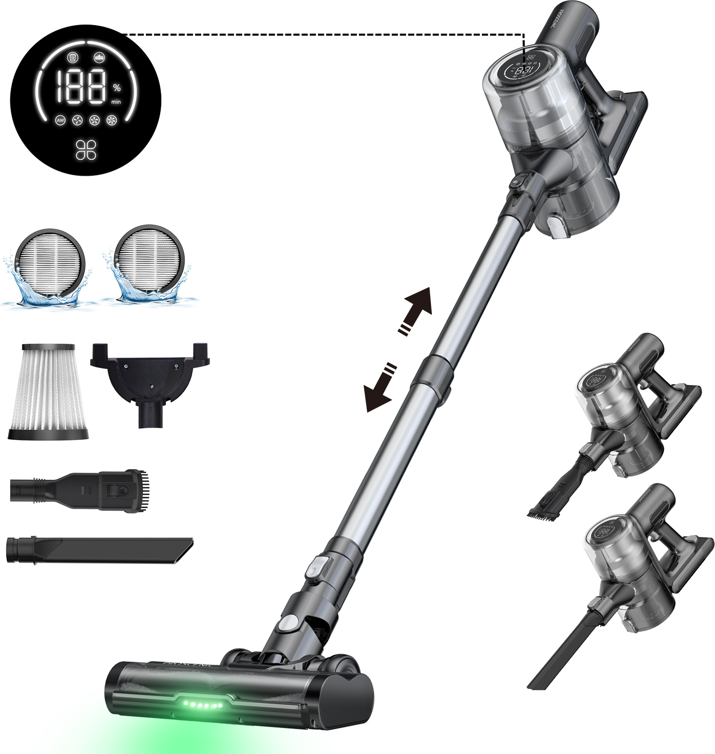 Paket: 440 × 330 × 190 mm" Paket: 4,1 kg (9,0 lbs) - Abmessungen: Produktgröße: 350 × 120 × 230 mm Proscenic