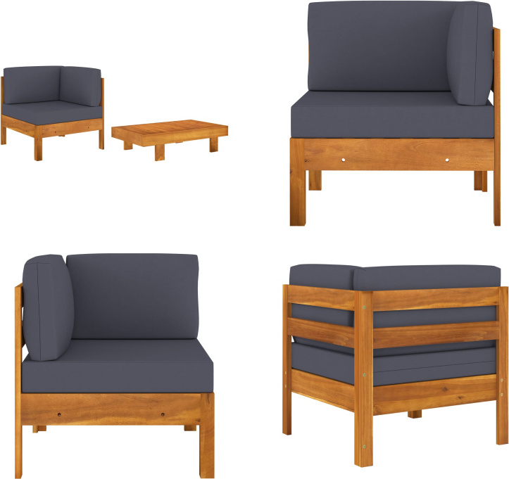 vidaXL 2 tlg. Garten Lounge Set mit Dunkelgrauen Kissen Akazienholz - Garten-Lounge-Set - Garten-Lounge-Sets - Gartenmöbel - Gartenmöbel-Set