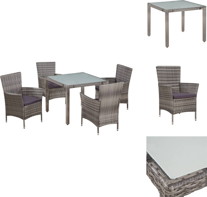 vidaXL 5-dielny záhradný jedálenský set s vankúšmi polyratan sivý - Záhradný nábytok sety