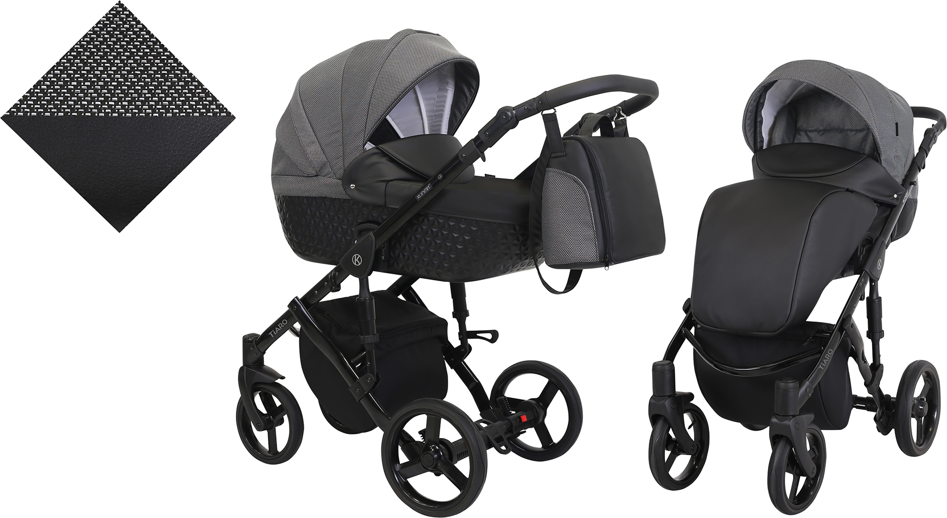 Kinderwagen TIARO Sportwagen Babywagen Babyschale Komplettset Kinder Wagen Set 2 in 1 (Schwarz mit Pepitamuster, Rahmenfarbe: Schwarz)