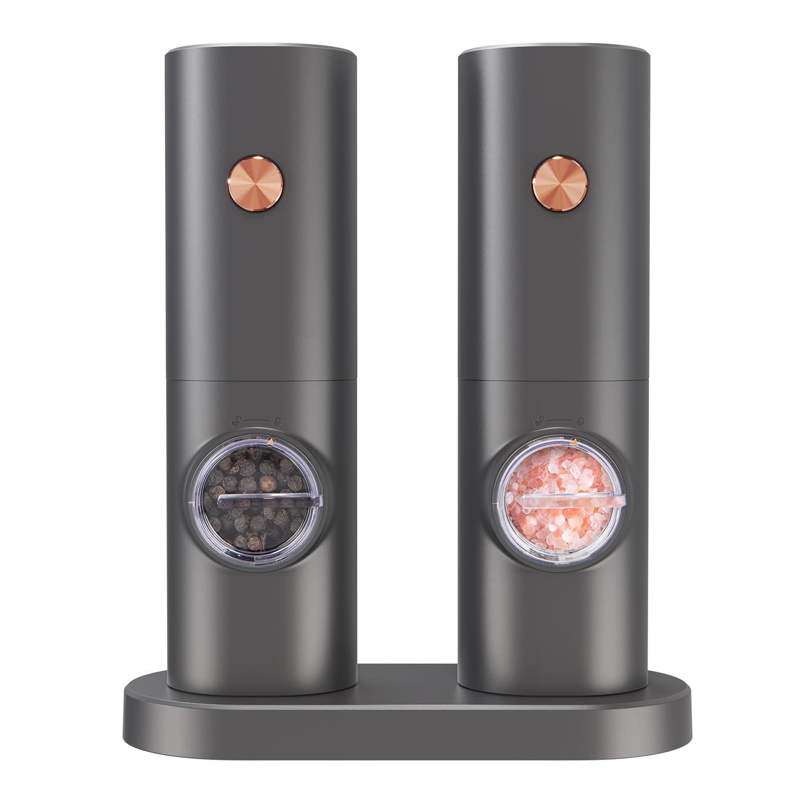 kuny Elektrische Salz- und Pfeffermühlen, 2er-Set batteriebetriebene Gewürzmühlen mit verstellbarem Keramikmahlwerk