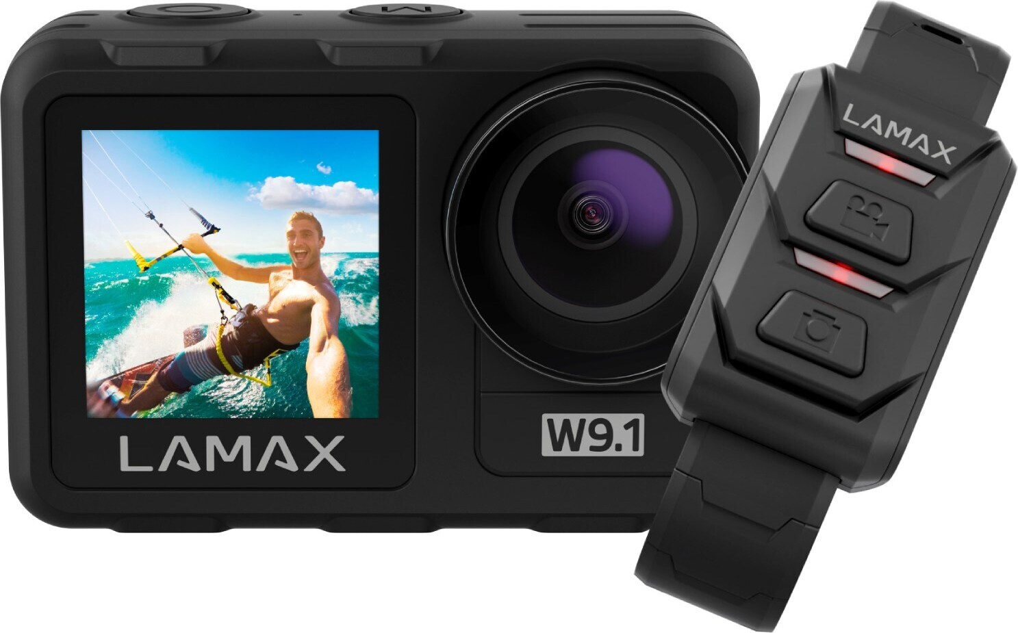 Lamax W9.1, Actioncam, 4K/60FPS, 1080p/120FPS, Wasserdicht bis 12m, Stabilisierung, Wi-Fi, Fotos 20 Mpx, Slowmotion, Timelapse, 22 Stück Zubehör AKKLAMAXW91