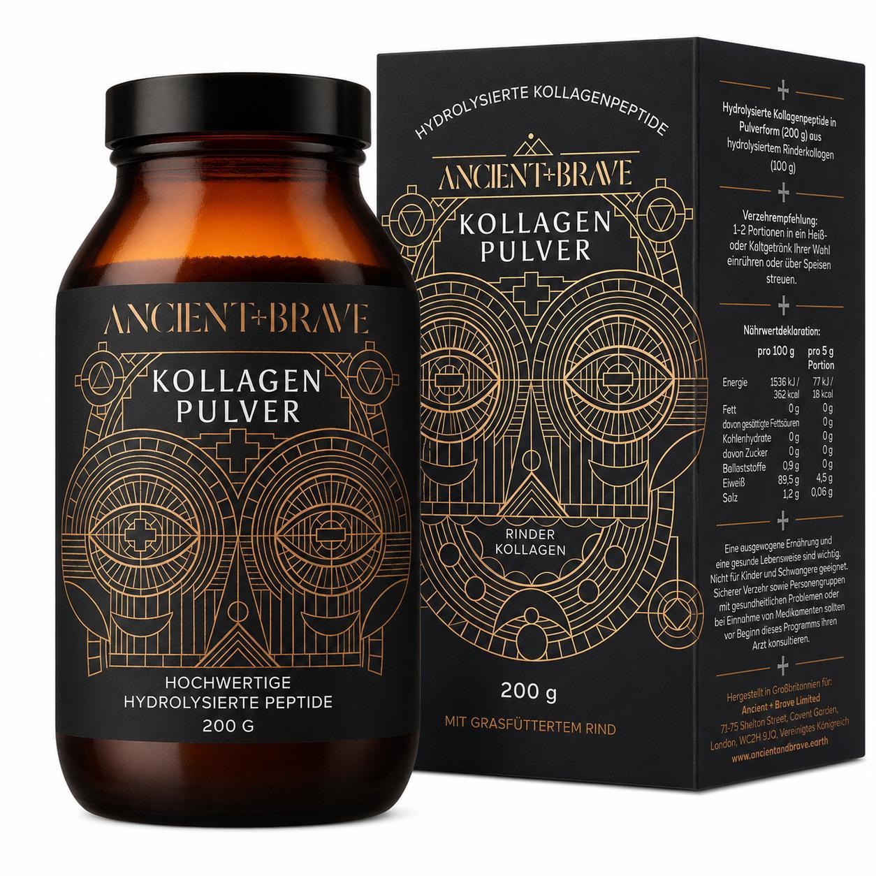 Ancient+Brave Ancient + Brave True Collagen Pulver 200 g – Nachhaltiges Rinderkollagen Pulver - Kollagenhydrolisat Typ 1 – Proteinquelle – ohne Zucker & Zusatzstoff