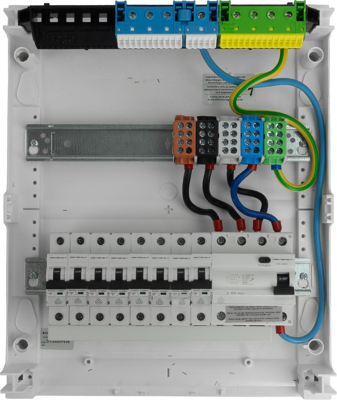 Sicherungskasten Hager Aufputz Verteilerkasten 2x12 Module 8xMCB 1xRCCB VDE verdrahtet Verteilerschrank Sicherungen 370x305x96,5mm Doktorvolt