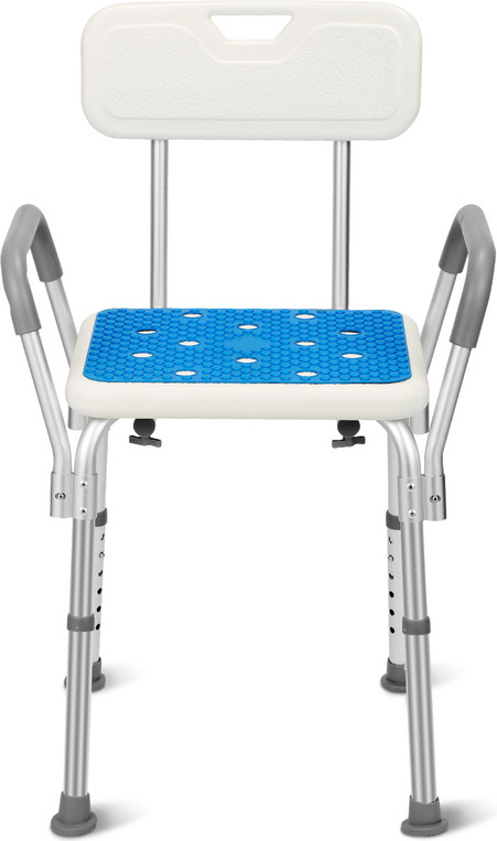 Jopassy Sgabello Da Doccia Girevole 360°, Regolabile In Altezza 42-54 Cm, Con Portaoggetti E Spugna, Blu/bianco