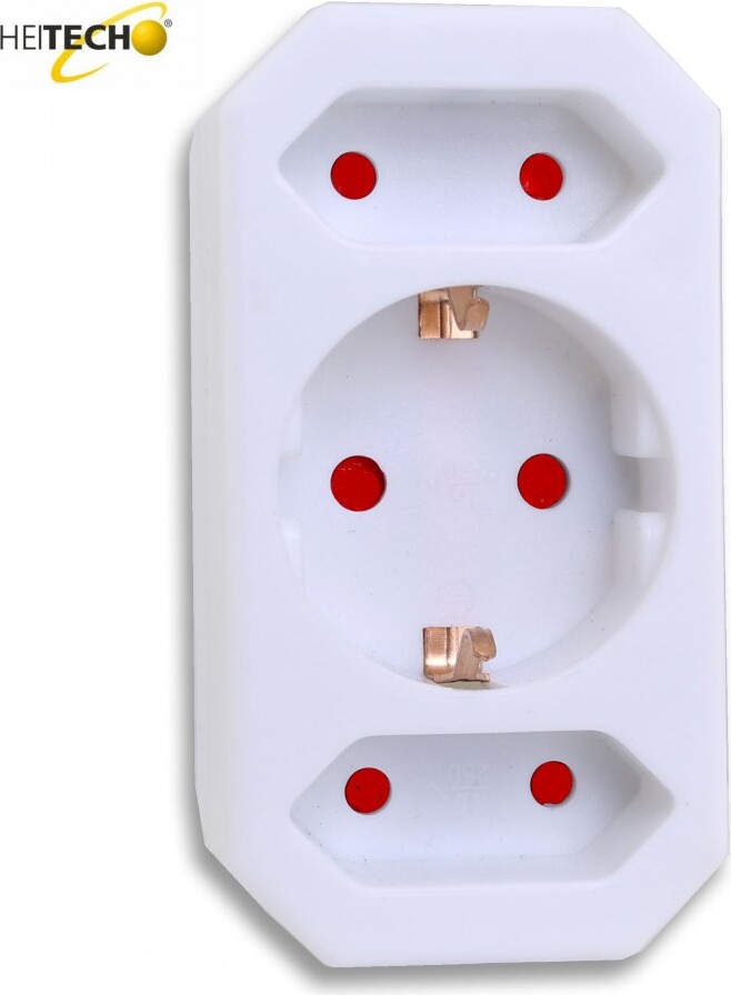 Heitech Mehrfachstecker 3 fach SteckerKindersicherung Verteiler Adapter 2 x Euro 1 x Schuko