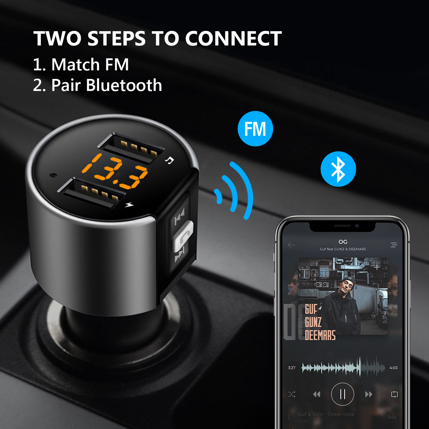 Dual Mic Car Bluetooth FM-Sender Schnellladung USB-Speicher kompatibel 