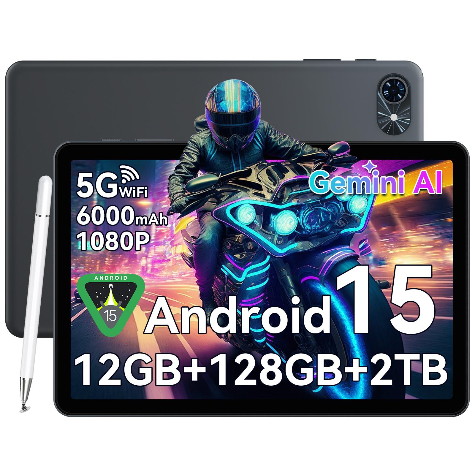 TABWEE T80 Android 15 tablet 10 palcov so stylusom, 128 GB internej pamäte, 6000mAh batériou, 5G WLAN, HD displejom, Bluetooth 5.0, 5MP fotoaparátom a Gemini AI