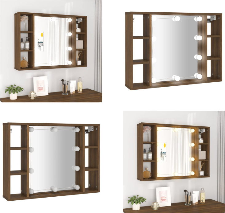 vidaXL Spiegelschrank mit LED Braun Eiche Optik 76x15x55 cm - Spiegelschrank - Spiegelschränke - LED-Spiegelschrank - Spiegelschrank Bad HL820447