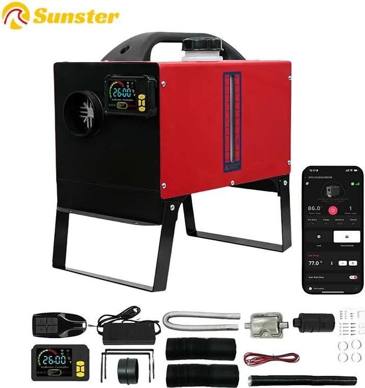 Dieselové parkovacie kúrenie - A2200BS - 8 kW - 12/24 V DC + AC 110-240 V adaptér - Bluetooth aplikácia, LCD displej a diaľkové ovládanie - 20-25 m² - 5 l nádrž - čierna