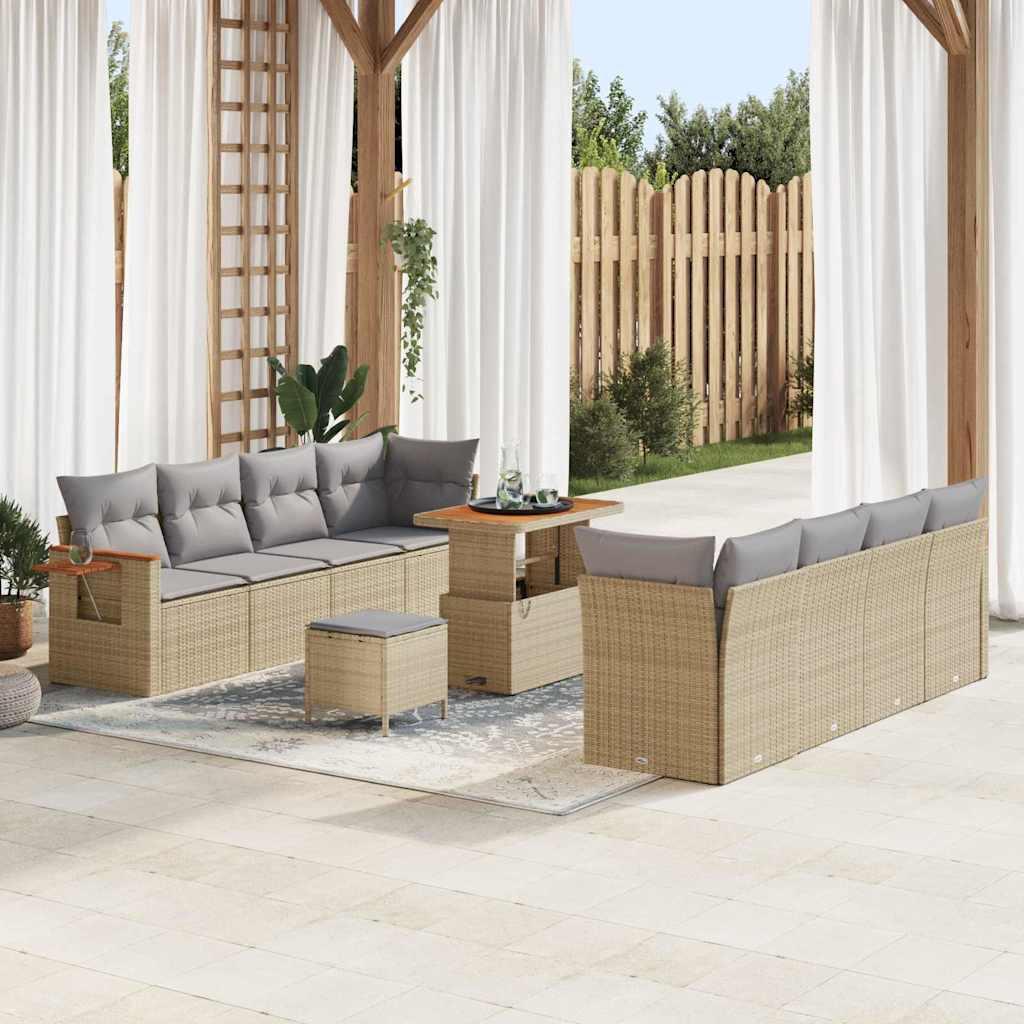 Schlichtes Garten-Sofa-Set mit Kissen 11 pcs Beige Poly Rattan - Gartensofas DE6381485 4parcel Image