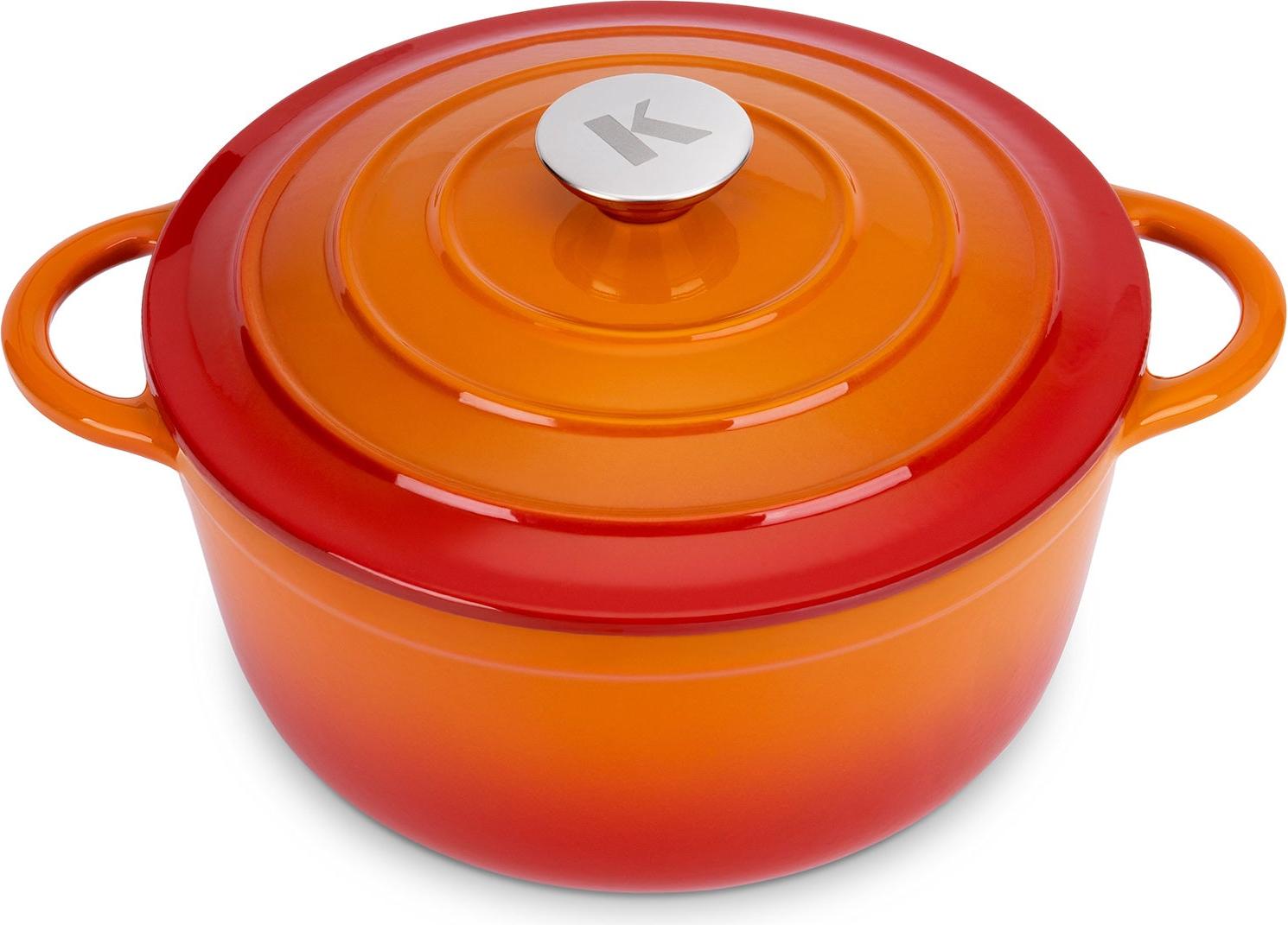 KLAMER Gusseisen Bräter 5 L, Gusseisen-Topf 25 cm backofengeeignet, Emaille Schmortopf mit Deckel, Perfekt zum Braten, Schmoren und Brot backen K-RP-CI-26-5-ORG