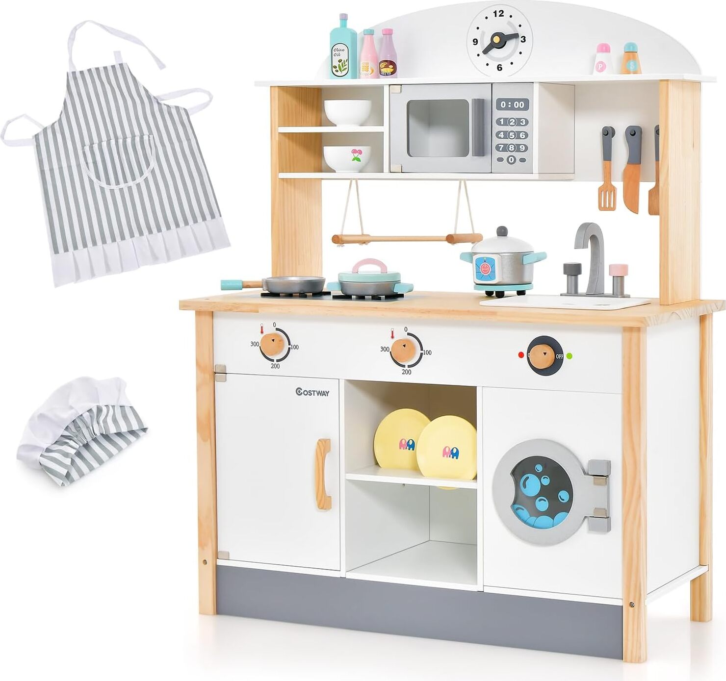 Accessori da cucina in legno per bambini di Kiddikitchens, cibo in