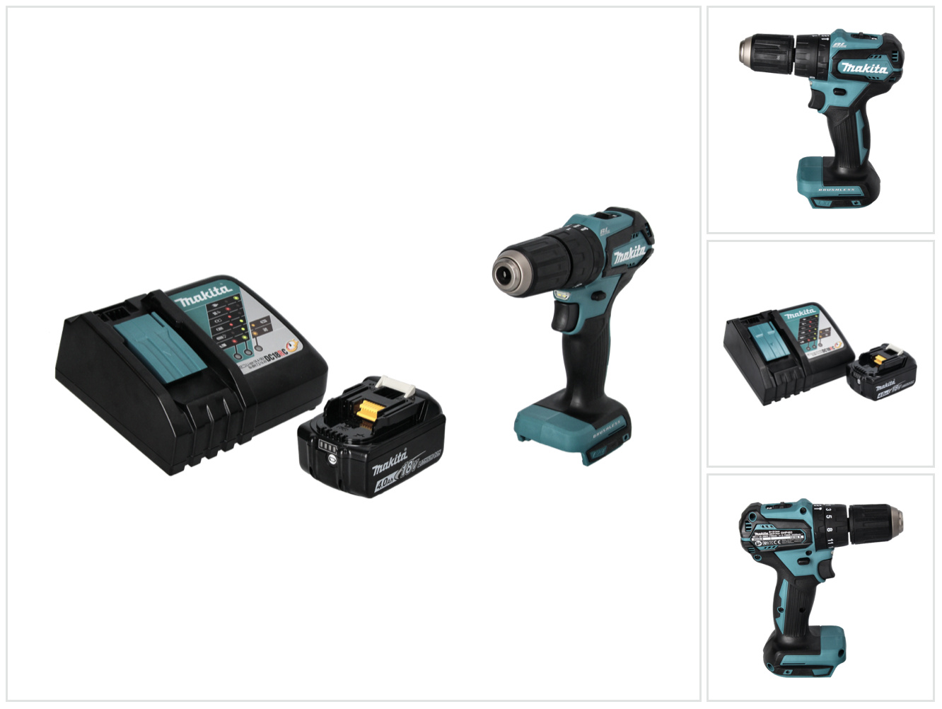 Akumulátorová príklepová vŕtačka Makita DHP 483 RM1 18 V 40 Nm bez kefiek + 1x akumulátor 4,0 Ah + nabíjačka