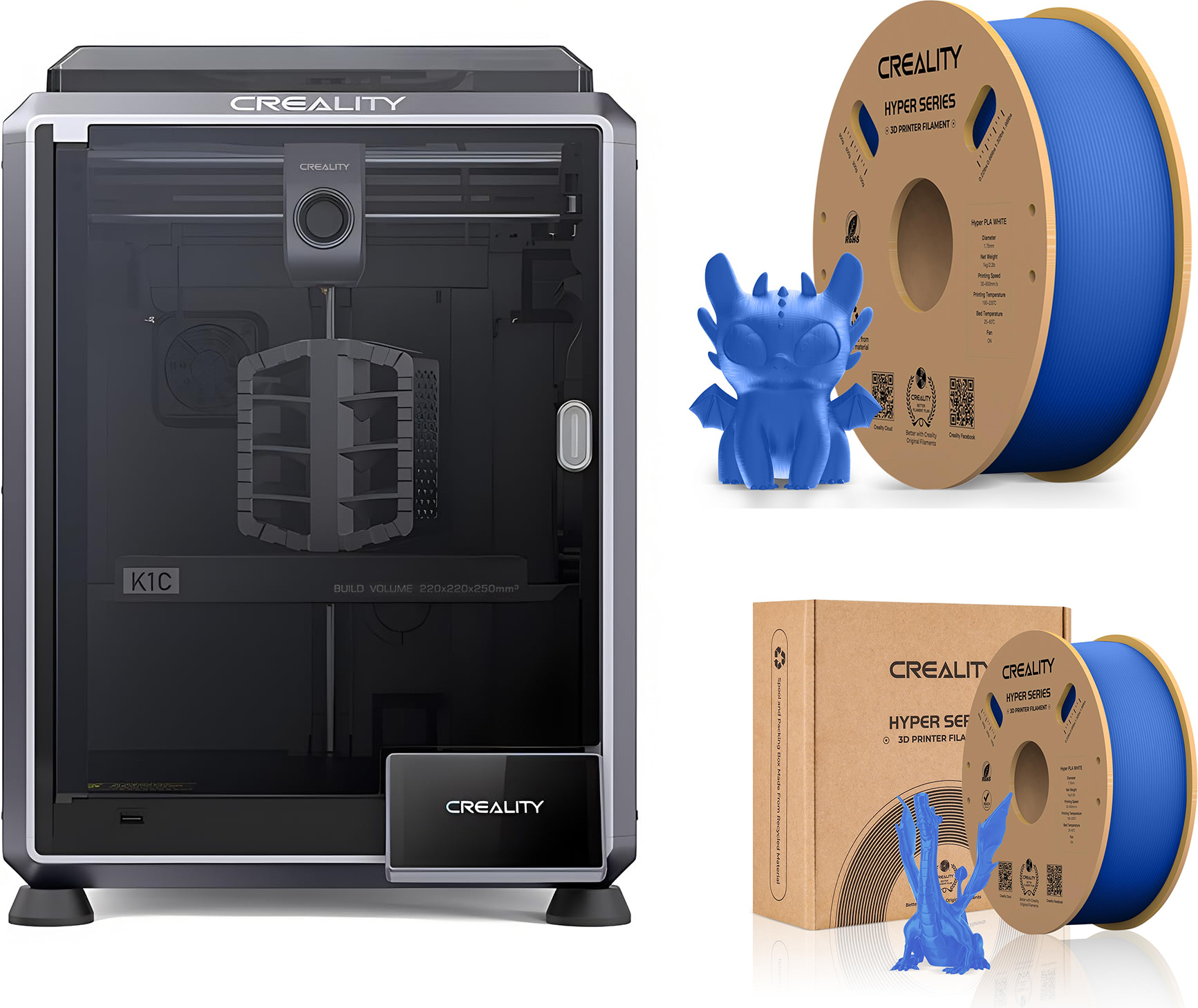 CREALITY 3D Creality K1C 3D Drucker, mit 2kg Creality Hyper PLA Filament--Blau