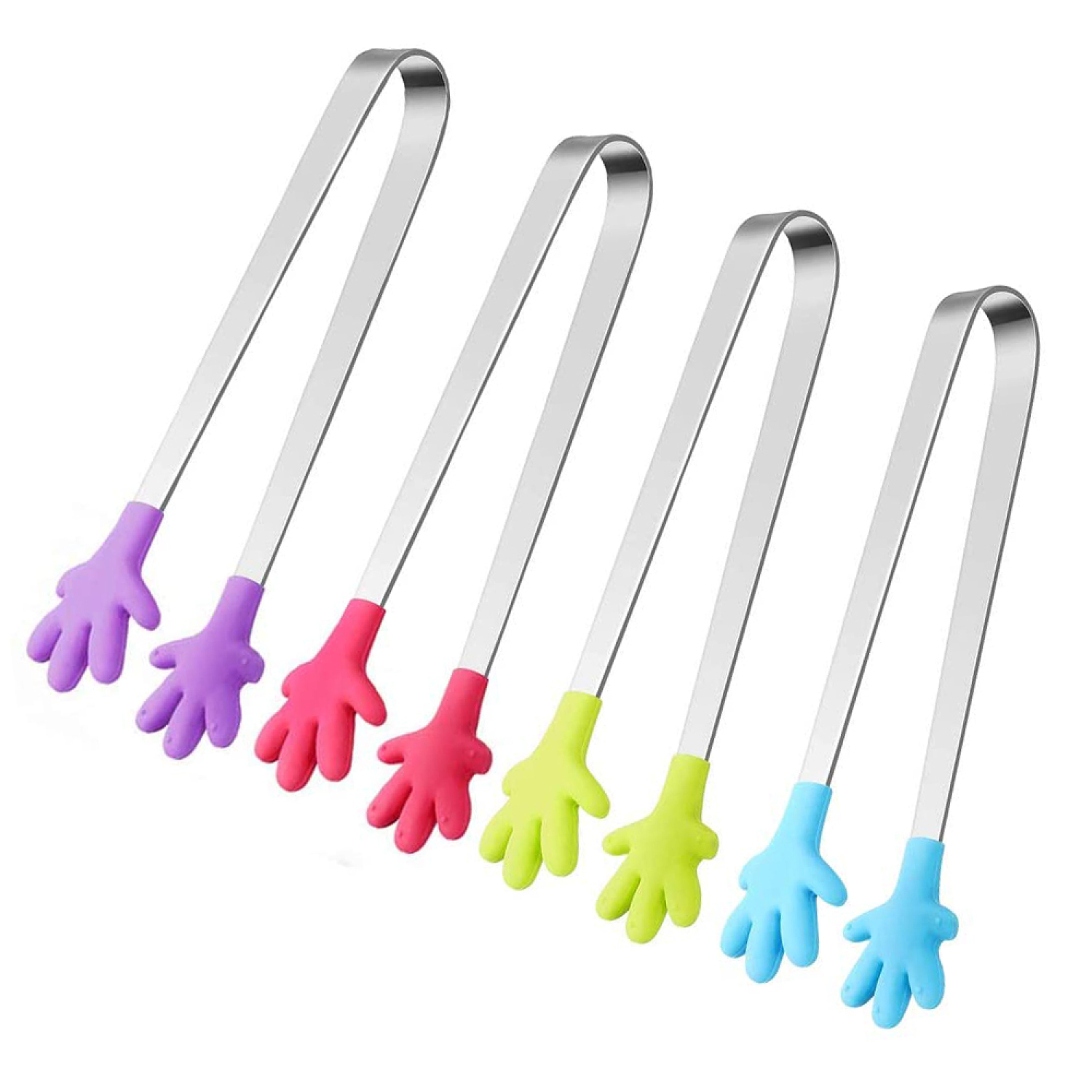3er Set Mini-Silikonzangen – 14 Cm, Lebensmittelecht, In Hellblau, Rot & Khaki – Ideal Für Kinder, Küche & Partys