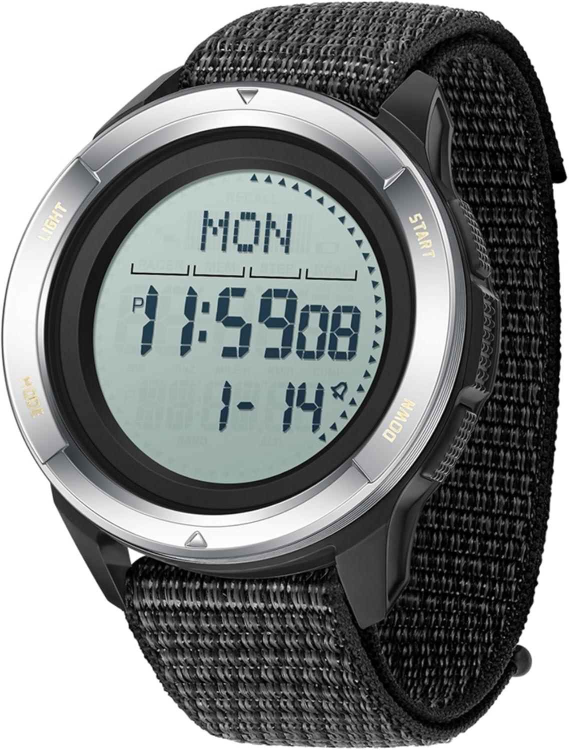BIEWO Herren Militär Sportuhr Digital 5ATM Wasserdicht Fitness Uhr Kompass Metronom Kalorien Stoppuhr Schrittzähler Laufuhr Nylonband Watch