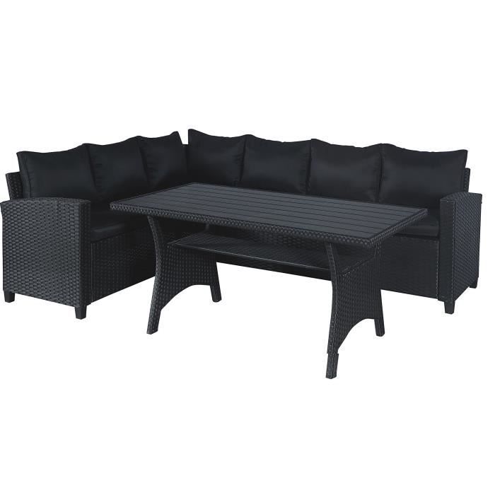 ArizonaShopping Gartenmöbel für 5 Personen – Stahl und geflochtenes Harz – Schwarz SALONKAPASNOIR