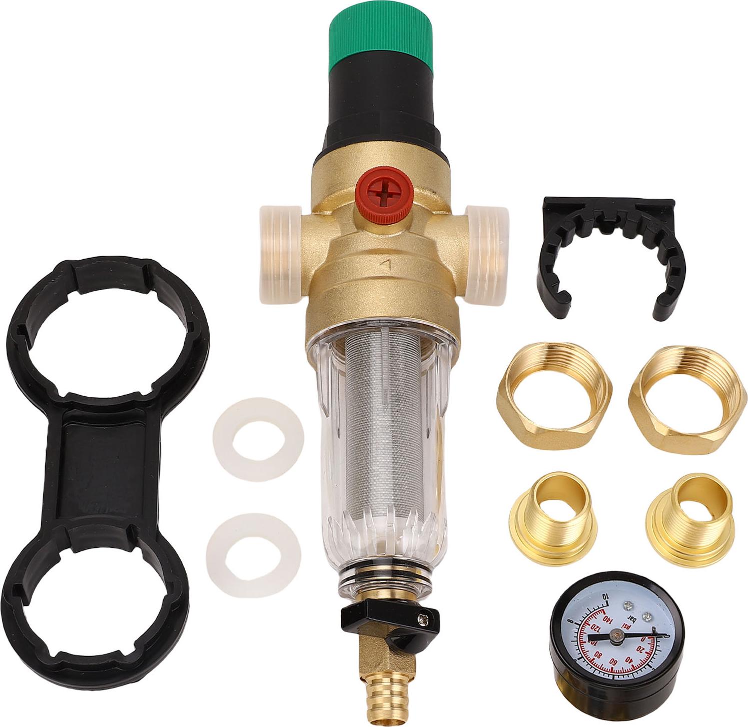 Regulátor tlaku vody so spätným filtrom a meracím zariadením 1/2 palca DN15 s mosadzným redukčným ventilom na opakované použitie