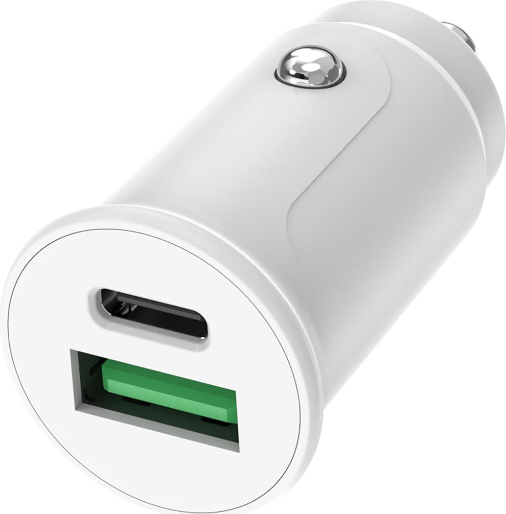 Grab 'N Go, nabíjačka do auta USB-A 12W / USB-C 30W kompatibilná s Power Delivery, biela