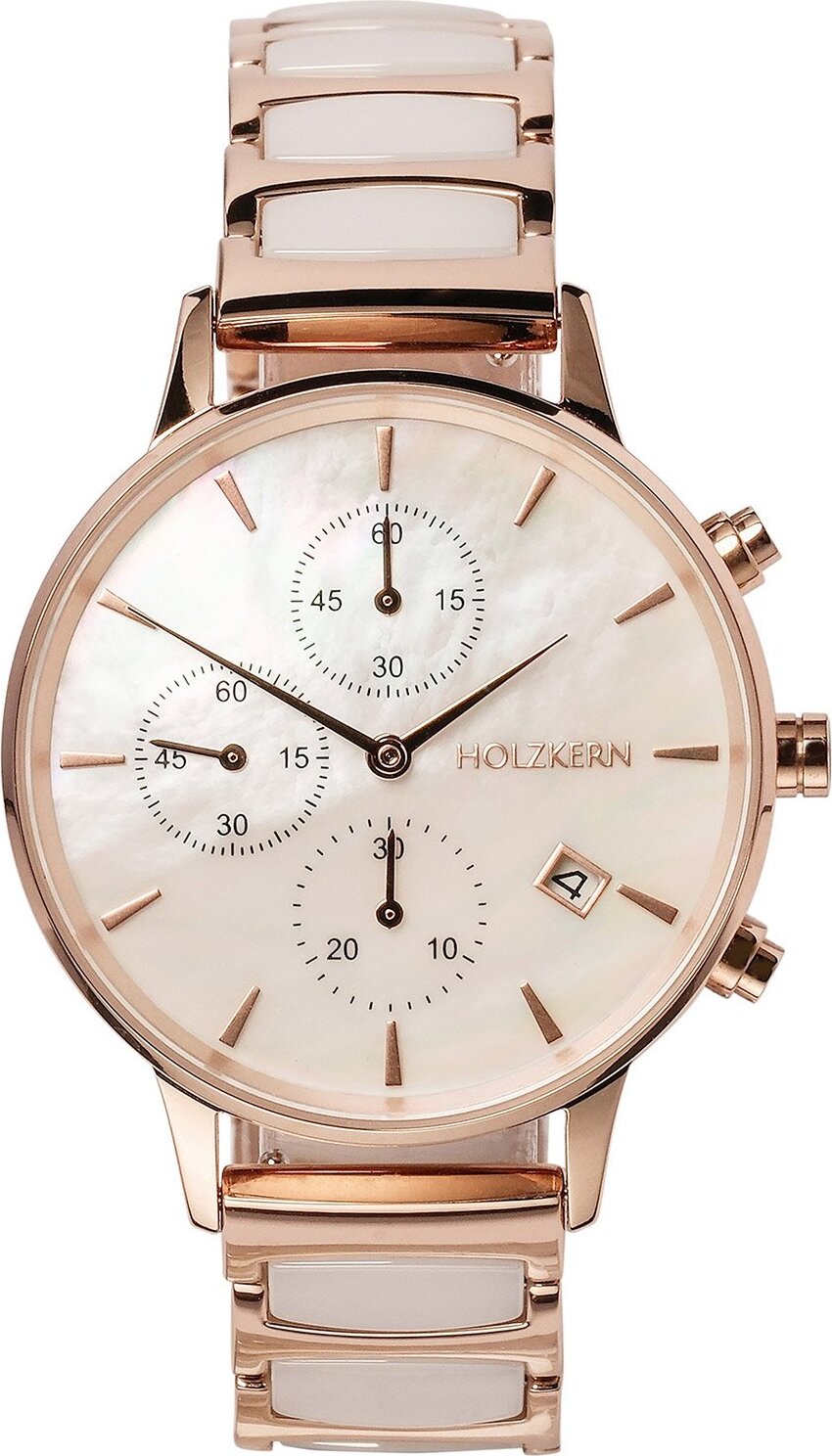 Dámske hodinky Holzkern chronograf lesklé perleťové/keramické