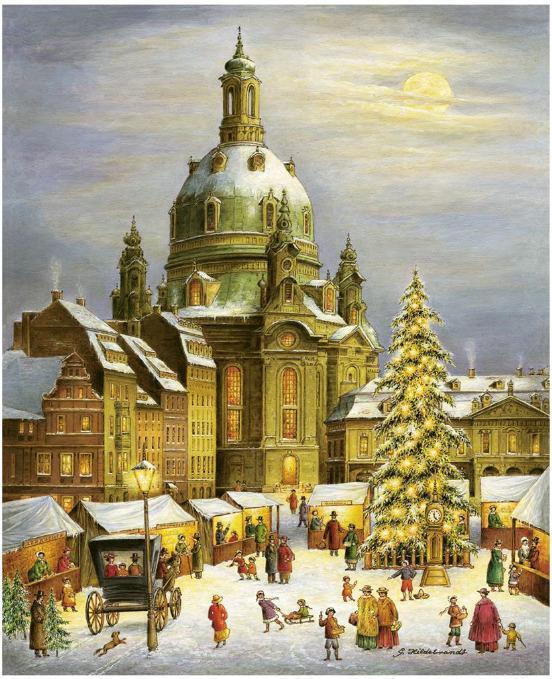 Adventný kalendár – Frauenkirche v Drážďanoch – Umelecký pohľad na mesto