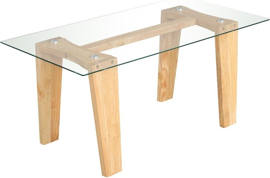 Northix Glas Couchtisch mit Gummiholzbeinen Rechteckiger Beistelltisch Glastisch Kaffeetisch