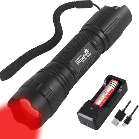 Ultrafire červené svetlo LED baterka 620-630 nm kontinuálne stmievanie zoom lampa 3,7 V 2600 mAh nabíjačka batérie nočné videnie lov