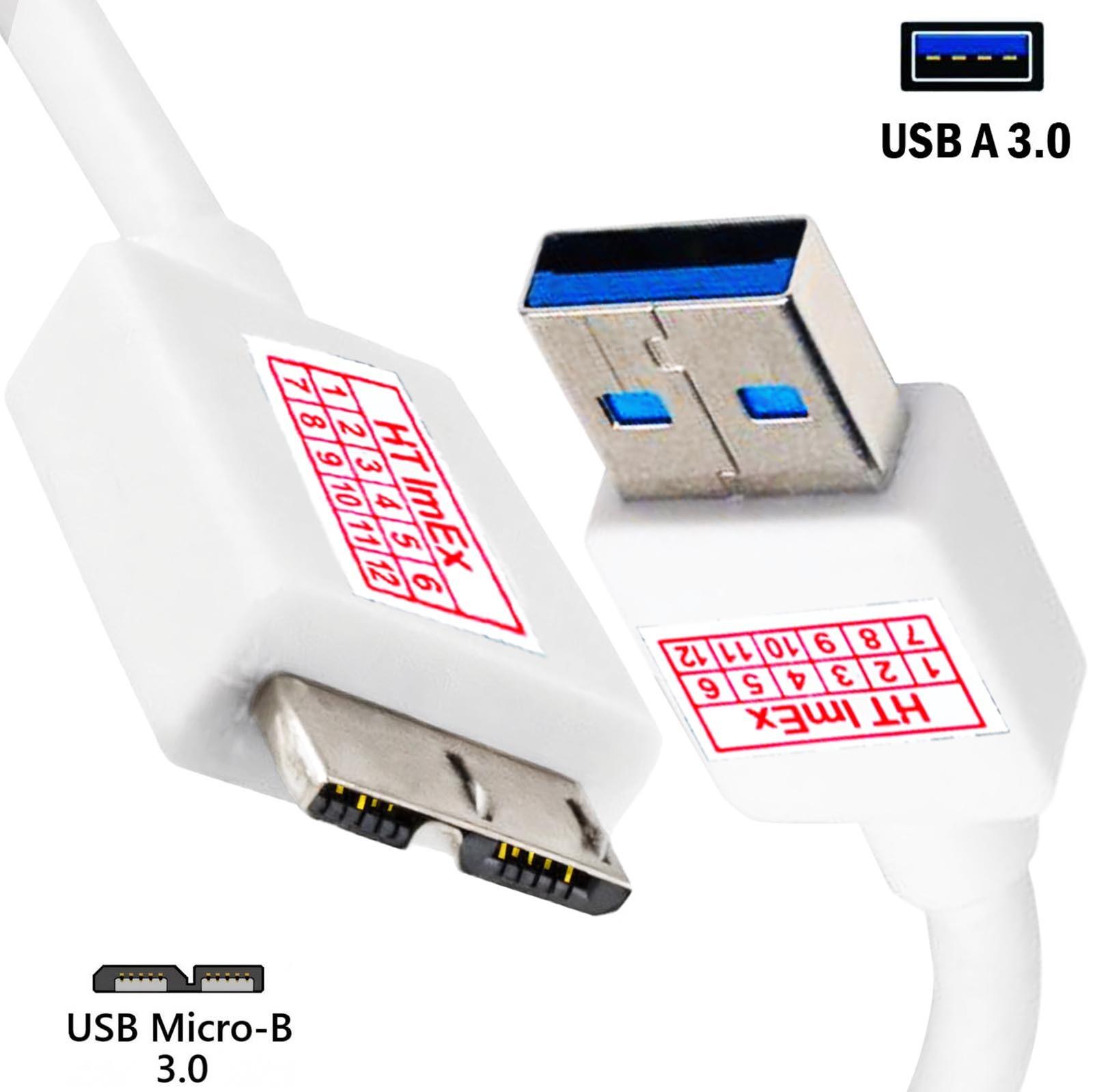 HT ImEx Weiß - 1m USB 3.0 micro Kabel Anschlußkabel Verbindungskabel HighSpeed A>B Stecker