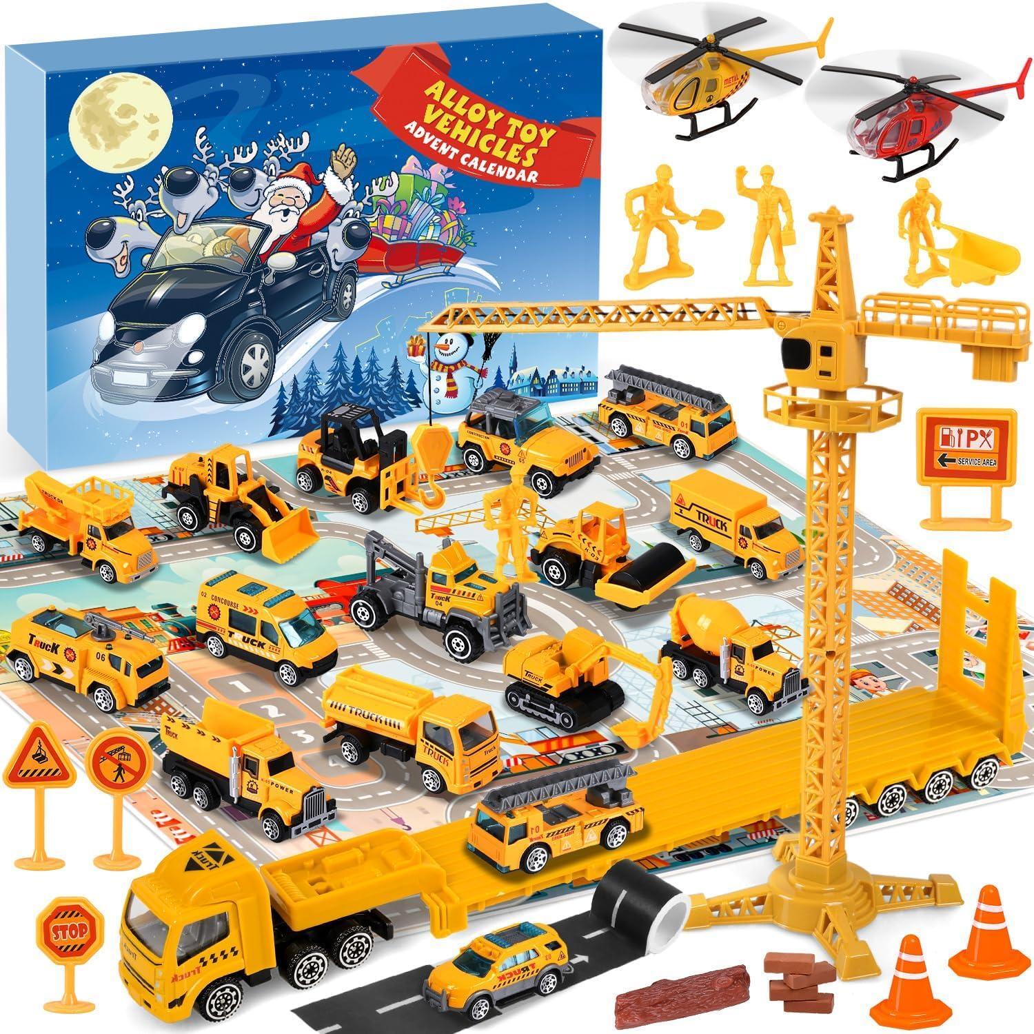 Sonstige iZoeL Adventskalender 2024 Autos Baustelle Kinder Jungen 24 Fahrzeuge aus Legierung