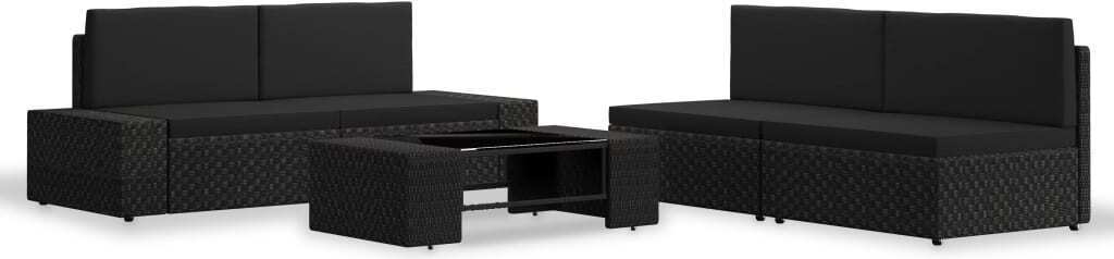 The Living Store 5-tlg. Garten-Lounge-Set Poly Rattan Schwarz