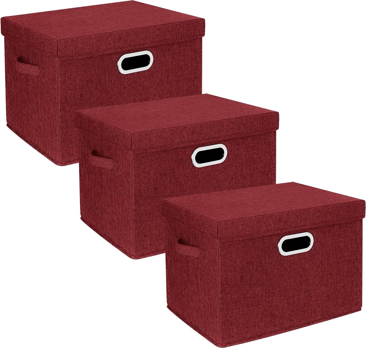 Markenlos Aufbewahrungsboxen mit Deckel, groß, Aufbewahrungsboxen mit Deckel für Kleiderschrank, Kinderzimmer, Aufbewahrungsboxen zur Organisation von Haus und Büro, 3 Stück, Rotwein