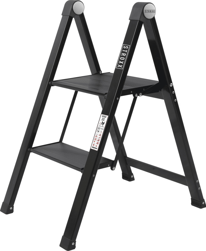 Stroxx Alu Trittleiter 2 Stufen Schwarz Beschichtet 100-491