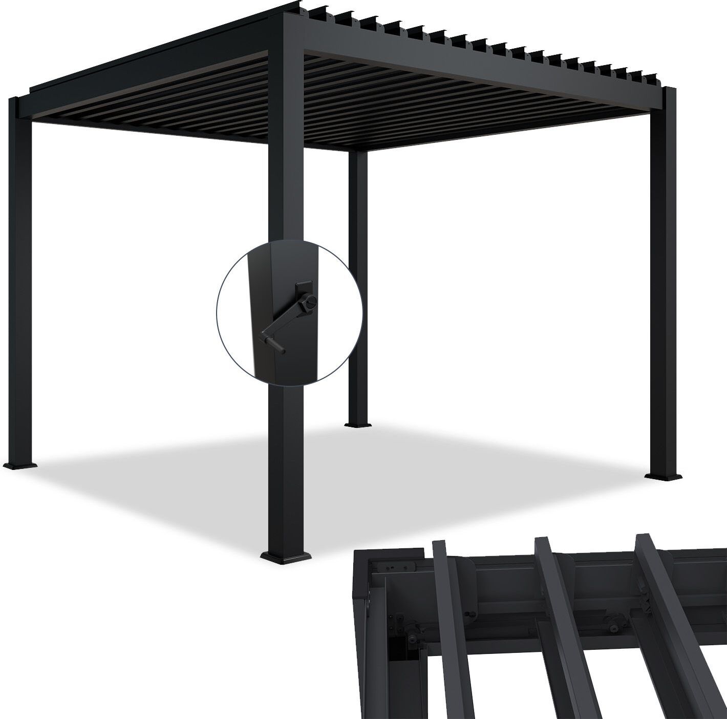 Juskys Lamellendach Tahiti 3x3 m - Stahl Pergola stabil & wetterfest - Anthrazit 301261