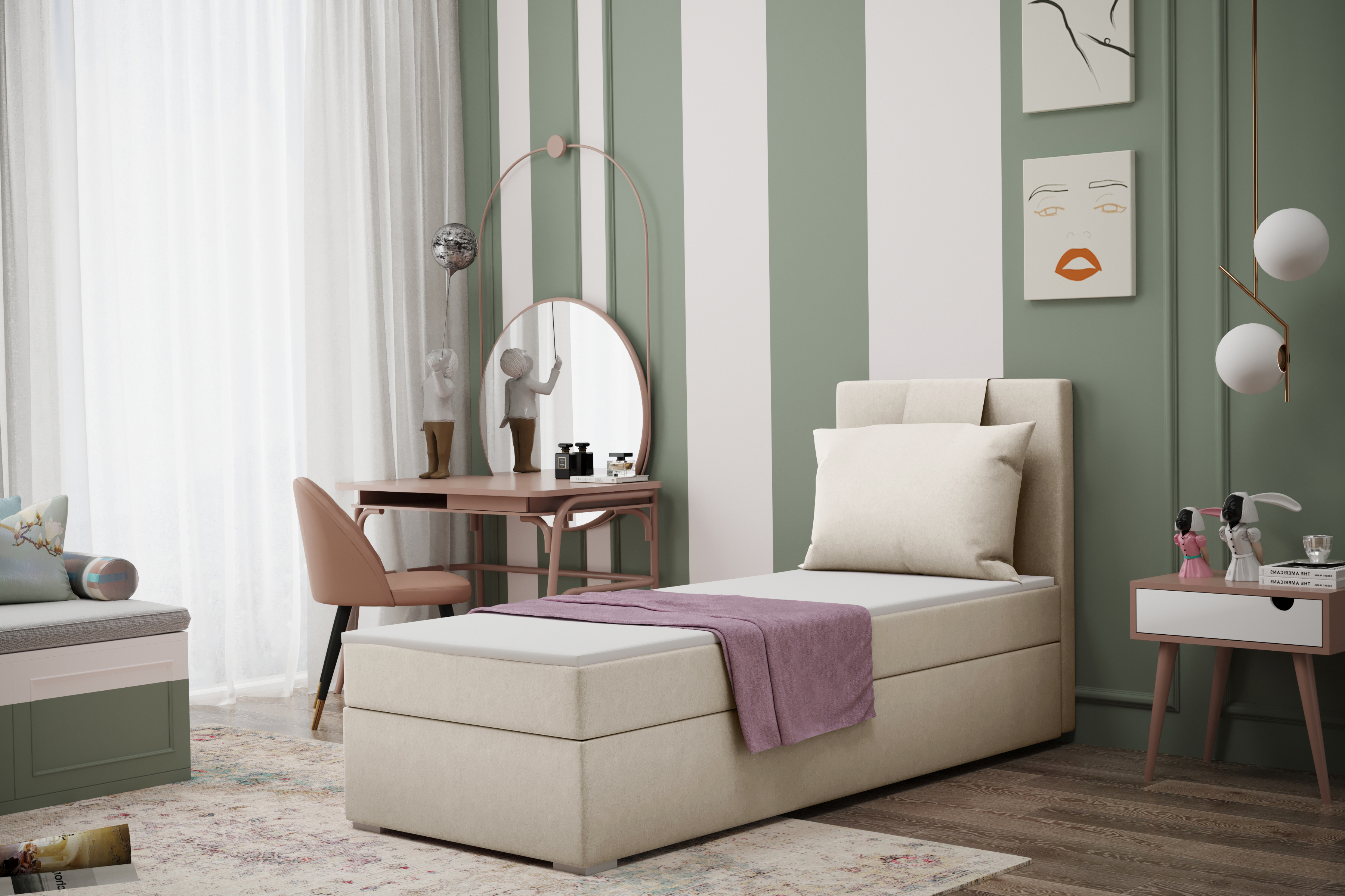 Kaiser Möbel Boxspringbett mit bettkasten matratze topper AMANDA 90cm Light beige