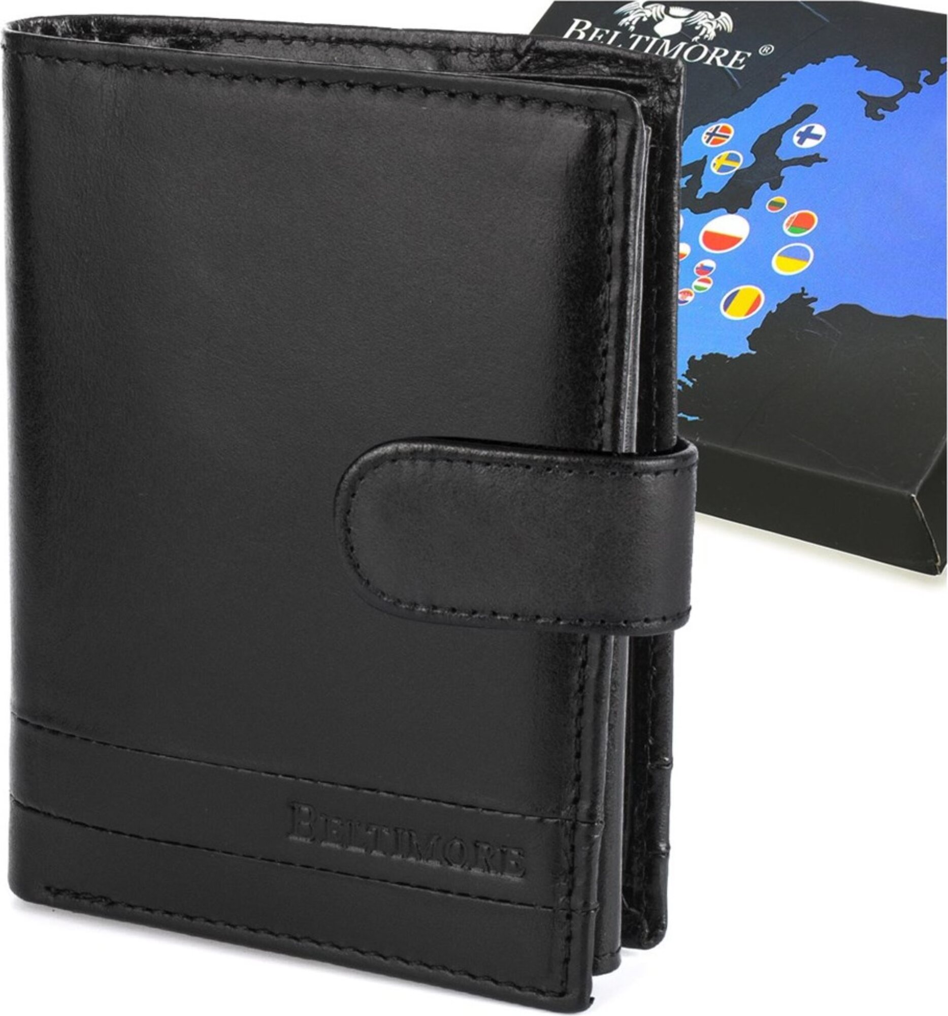 Beltimore Klassische Herren-Geldbörse aus Naturleder, groß, vertikal, schwarz, RFID-geschützt g06