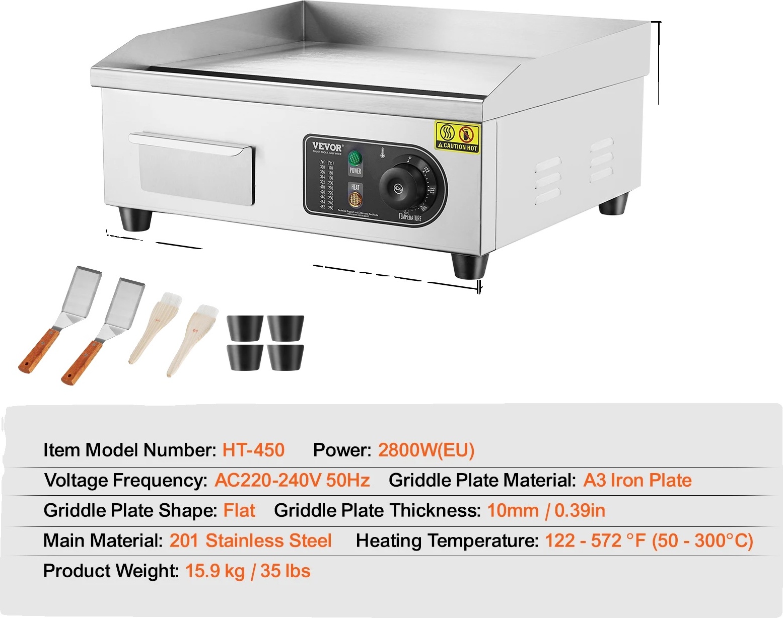 Elektrický stolový gril, odolná nehrdzavejúca oceľ, presná regulácia teploty, 18 palcov