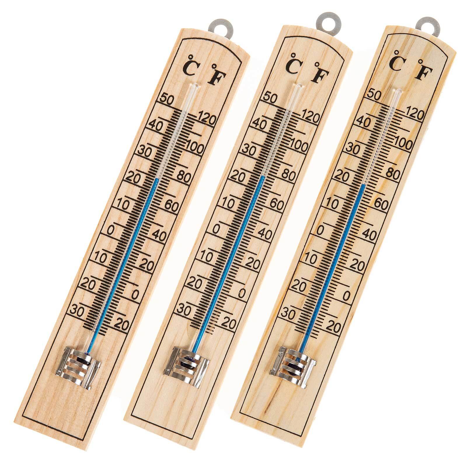5 Thermometer 20cm Holz Zimmerthermometer Außenthermometer Holzthermometer  innen