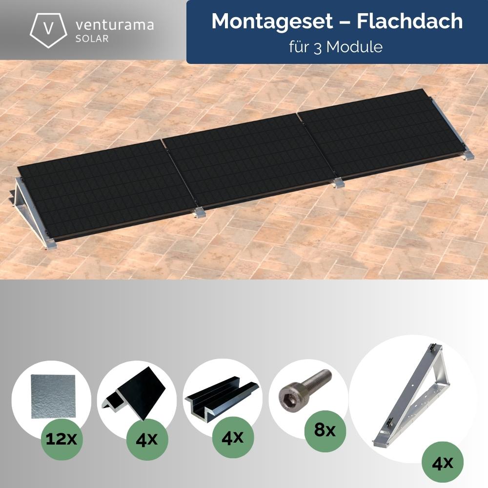 venturama-Solar FlatFlex - Flachdach-Aufständerung Set für 3 PV-Module nebeneinander