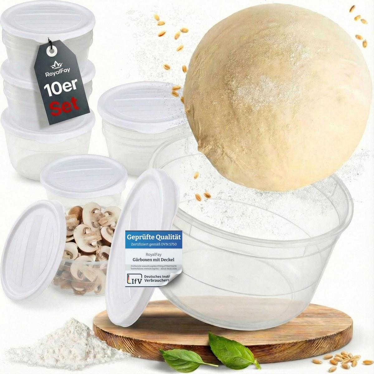 Merkloos Pizzateigbox Pizzateig-Behälter - 10 Stück - Ø 12,2 cm - Transparent - Stapelbar