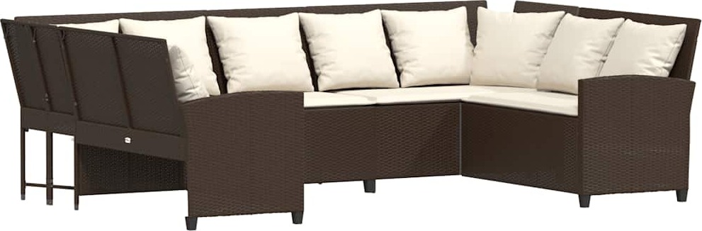 vidaXL Záhradná pohovka s vankúšmi hnedý polyratan