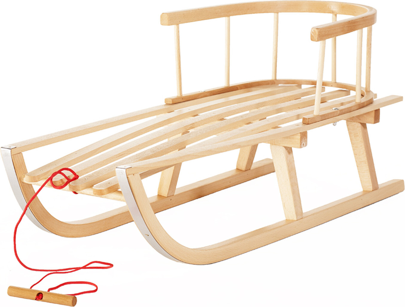 Maclean Brackets Holzschlitten inklusive abnehmbare Rückenlehne & Zugseil - Holz Schlitten classic