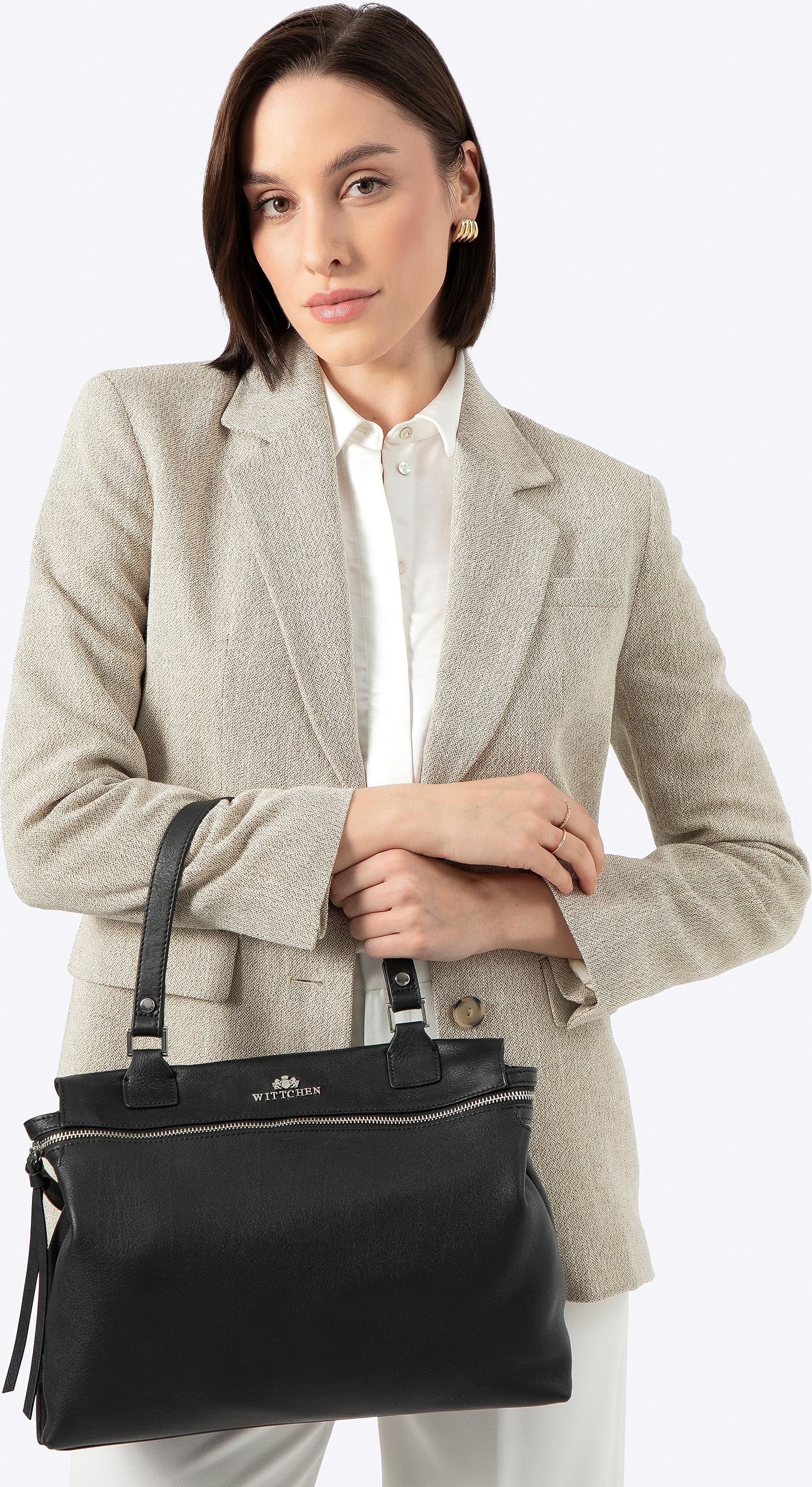 Wittchen Damen-Etui aus Naturleder, schwarz und silber, Naturleder