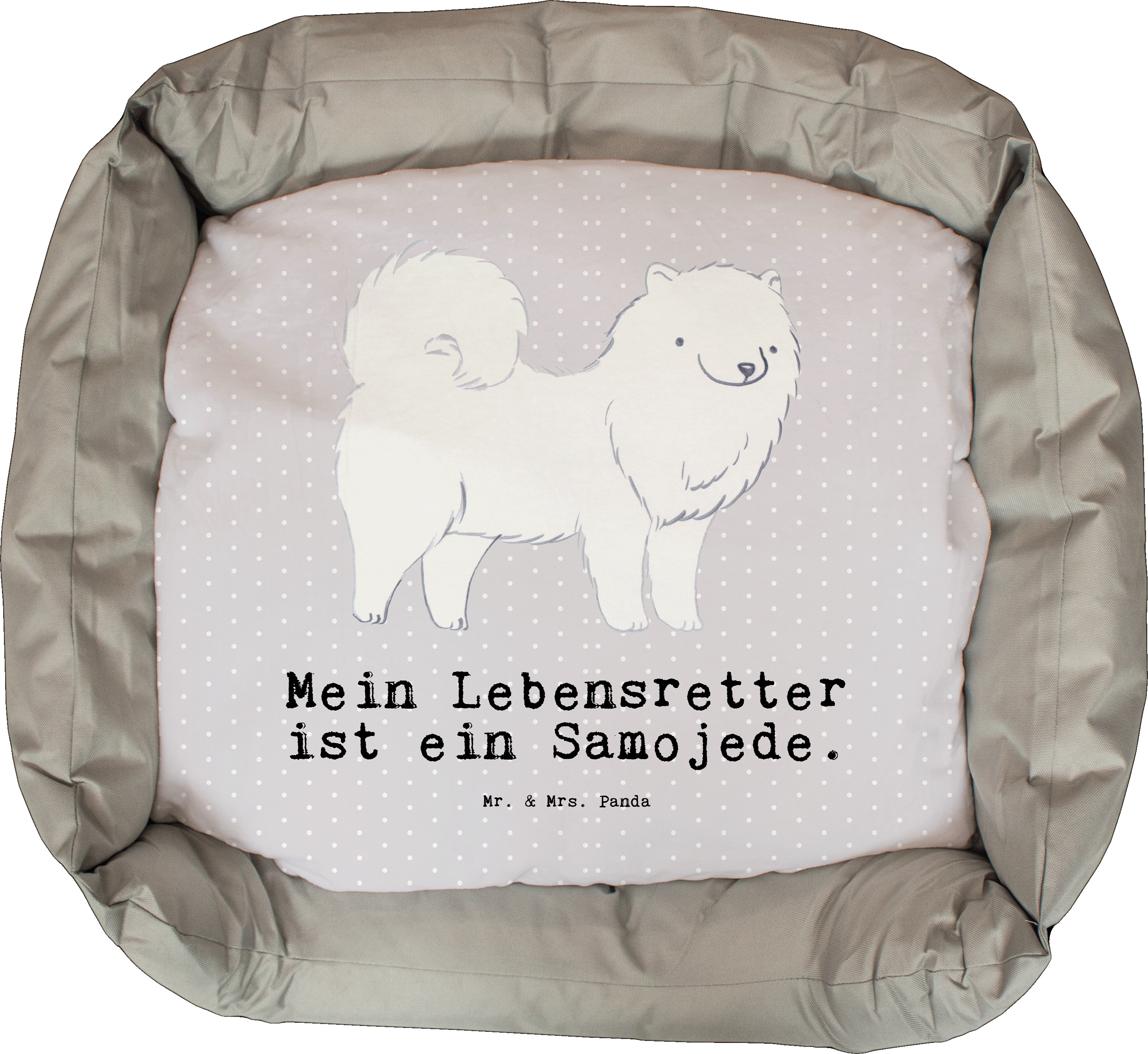 Mr. & Mrs. Panda Hundesofa Samojede Lebensretter - Grau Pastell - Geschenk, Samojedenspitz, Gemütlich, Weihnachten, Nikolaus, Samojedenhund, Vatertag, Muttertag, Hund PD-1189140-STANDARD