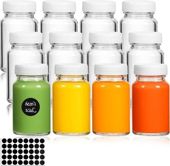 Unbranded Mini-Glasfläschchen mit Deckel – Schnapsfläschchen – 12 Stück – 60 ml – Glas 102871-0