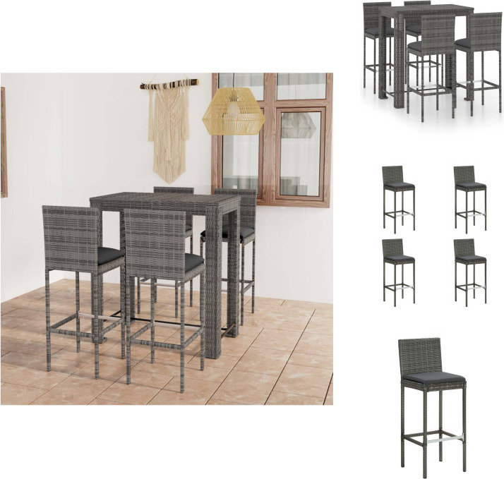 vidaXL 5-dielny záhradný barový set s vankúšmi polyratan sivý - Záhradný nábytok sety