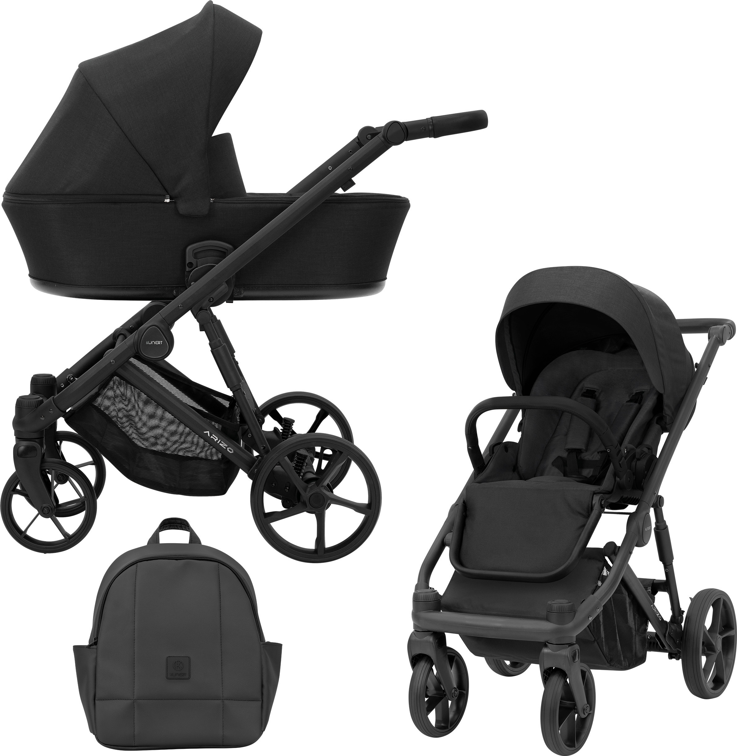Kinderwagen ARIZO Sportwagen Babywagen Babyschale Komplettset Kinder Wagen Set 2 in 1 (Black, Rahmenfarbe: Schwarz)