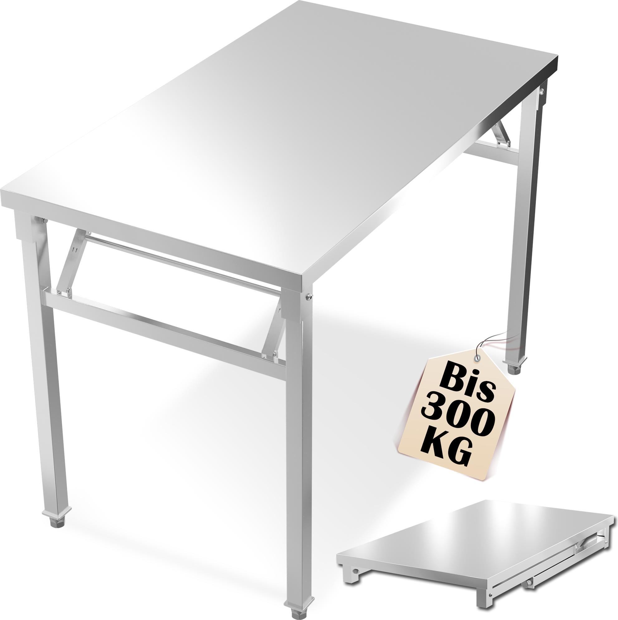 Produktbild von QEENTOE Edelstahl Servierwagen & Werkbank Klappbar – 120x60x85 Cm, Tragkraft 300 Kg, Höhenverstellbare Füße, Gastro-Qualität