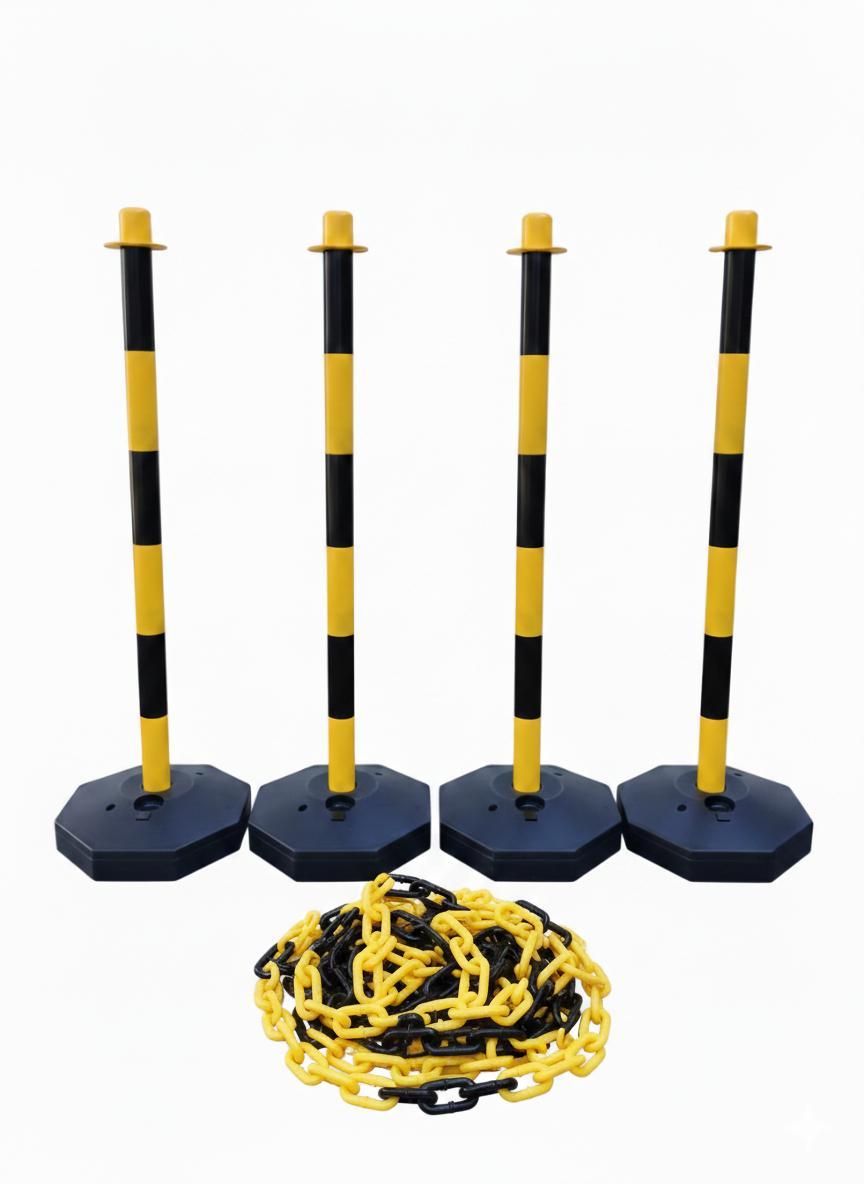 Absperrpfosten Set 'Paka', mit Flachkopf, elastisch und anfahrbar, 4
