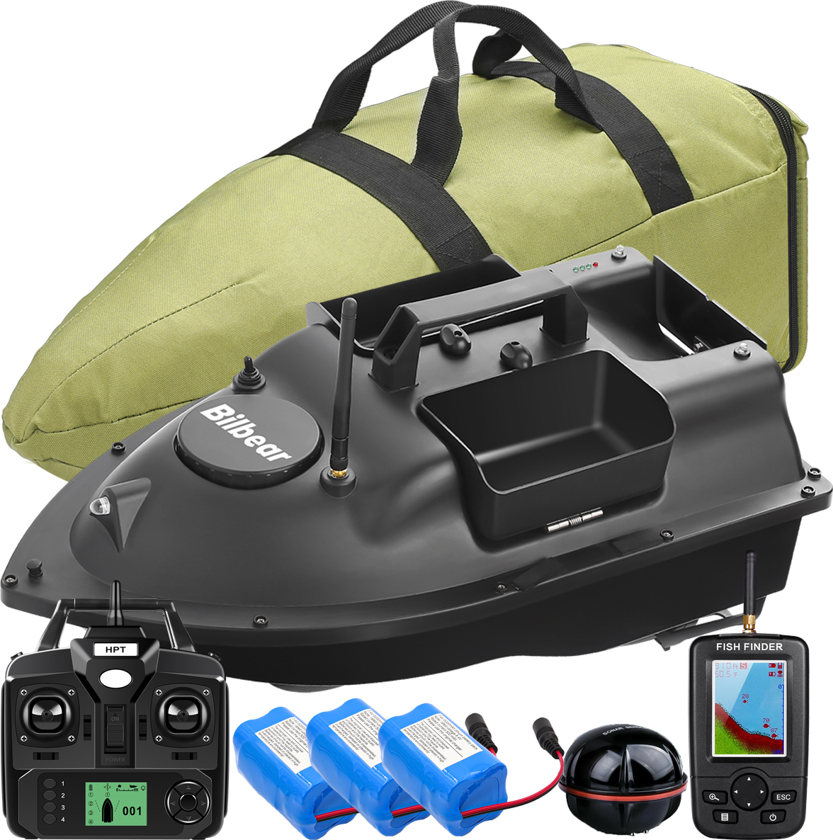 bilbear 500M Kabellos Futterboot mit GPS Köderboot 3 Trichter Spielzeug Boot Fischerköder LCD Fischfinder Echolot Futterboot mit 3 Klappen und GPS Futterboot mit Hakenlöser nicht zutreffend